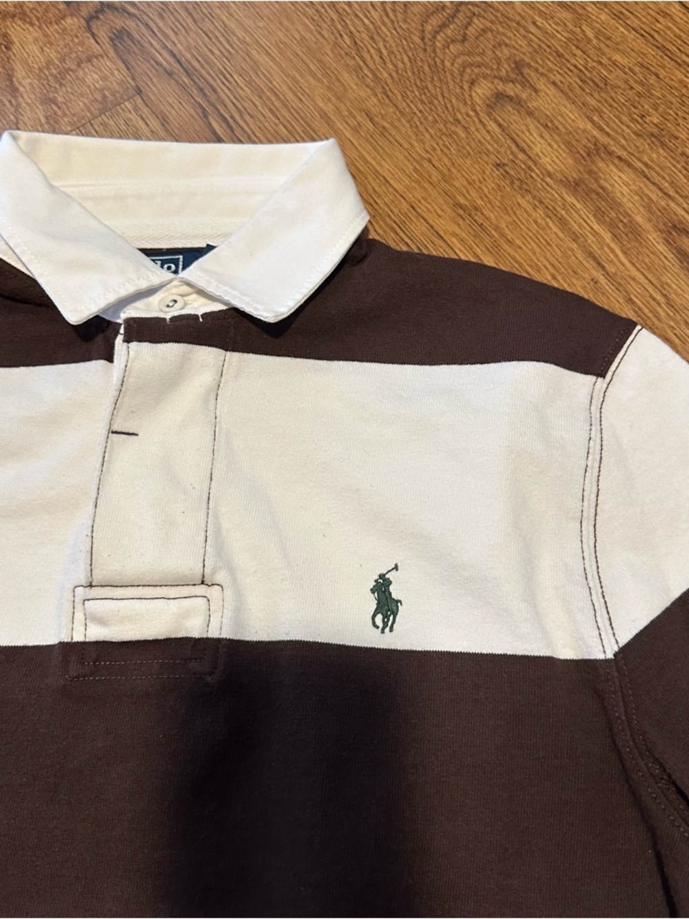 Polo by Ralph Lauren Brown and Cream Striped Rugby Polo custom fit medium - Picture 3 of 11
